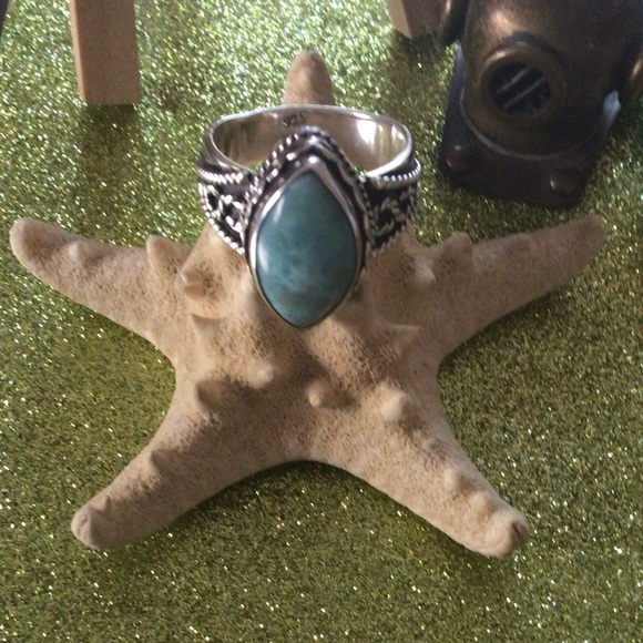 NWOT Larimar and sterling ornate thick band ring 925 - Picture 8 of 8